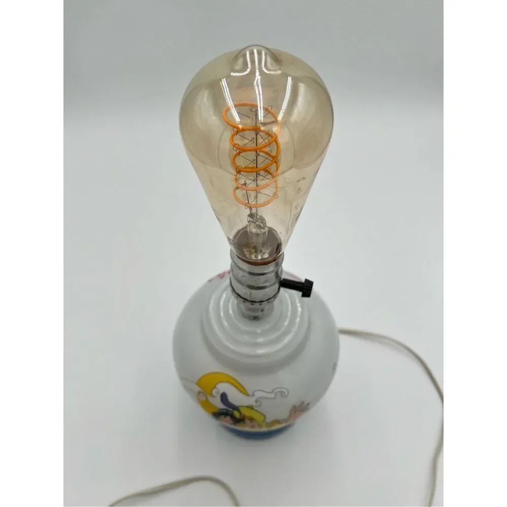 vintage Disney Aladdin & Jasmine Genie Milk Glass Lamp Red Light Night Light 90s